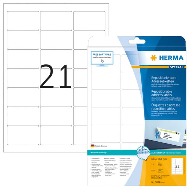 Etikett Herma Special avtagbar 63,5 x 38,1mm 525st/fp - Bild 2